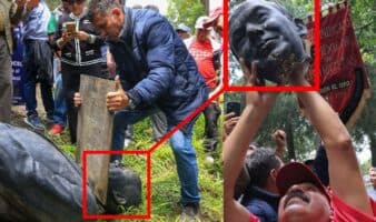 Decapitan la estatua de Felipe Calderón en Los Pinos